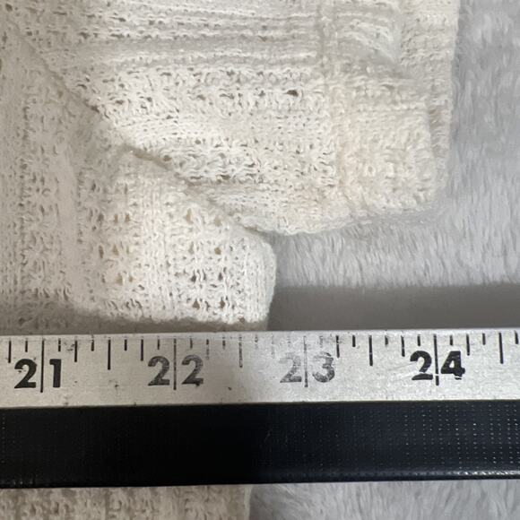 Madewell Womens XL Ivory Crochet Sweater Collared V-Neck Short Sleeve Retro Boho - Picture 10 of 12